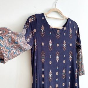 Casual Dress in Straight Cut with Mandala Motif Print and 3/4 Sleeves by Renee C